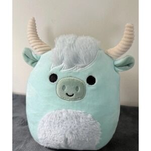 RARE Squishmallow 8" Iver The Mint Green Highland Cow With Fuzzy Belly